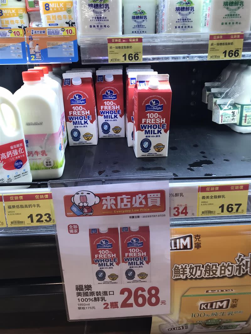 福樂美國100％鮮乳，2瓶特價268元。（圖／翻攝自我愛全聯-好物老實說 臉書）
