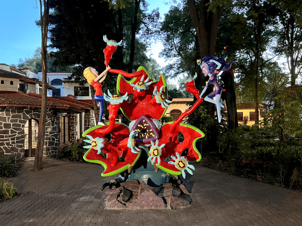 A sculpture of Rick and Morty characters Beth and Supernova in the Casa de Cultura Jesús Reyes Heroles, Coyoacán in Mexico City, Mexico. The scene kicks off the #WORMAGEDDON fan experience leading to the global release of Adult Swim’s Rick and Morty season six starting September 4, 2022.