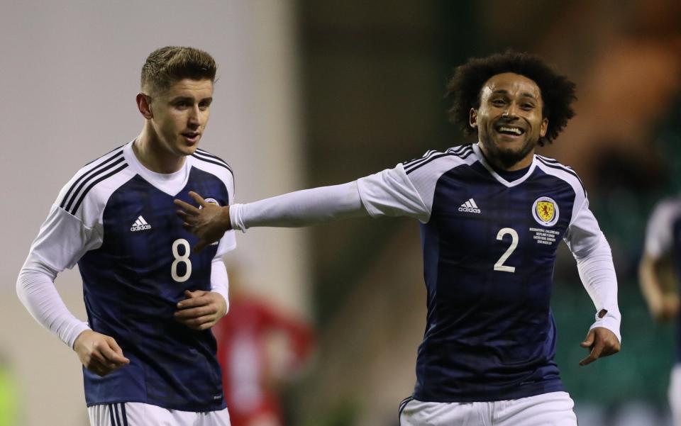 EDINBURGH, SCOTLAND - MARCH 22: Tom Cairney and Ikechi Anya of Scotland celebrates scotlands' only goal during the International Challenge Match between Scotland and Canada at Easter Road on March 22, 2017 in Edinburgh, Scotland. (Photo by Ian MacNicol/Getty Images)  - Credit: Ian MacNicol/Getty