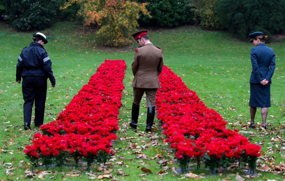 Members of the British armed forces look on at the launch of the Royal British Legion 2017 Poppy Appeal at The Royal Hospital Chelsea, (Picture: Reuters)