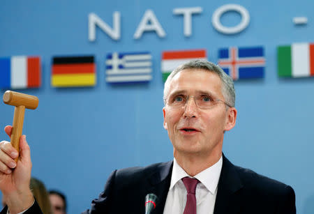 NATO Secretary-General Jens Stoltenberg chairs a NATO defence ministers meeting at the Alliance headquarters in Brussels, Belgium, October 26, 2016. REUTERS/Francois Lenoir