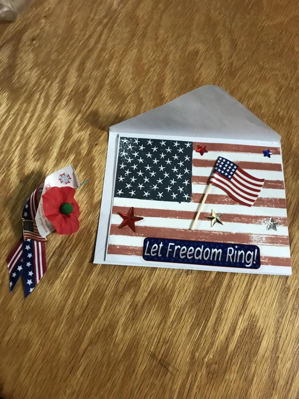Lapel pins and greeting cards made by April Killian will be given to all veterans attending the annual Veterans Day dinner Nov. 12 at Erie Post 3925, Veterans of Foreign Wars post home.