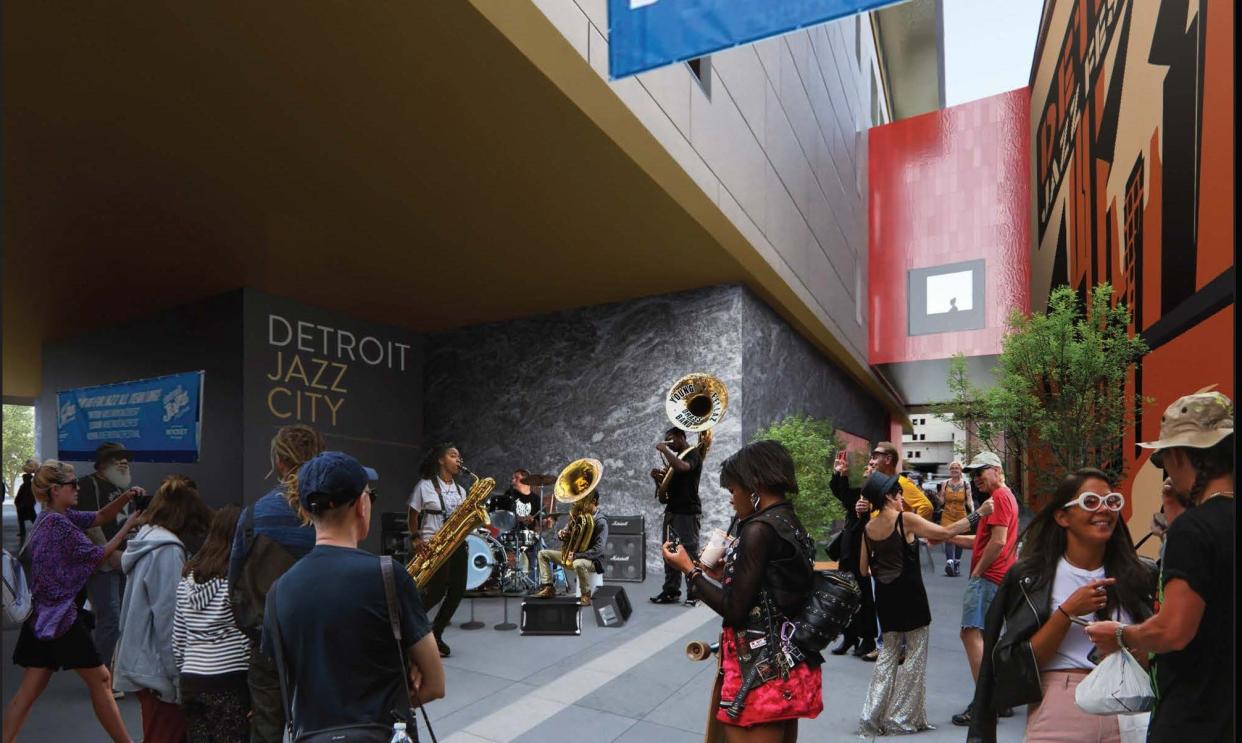 Music Hall expansion plans call for an activated alley that will feature a Detroit music walk of fame.