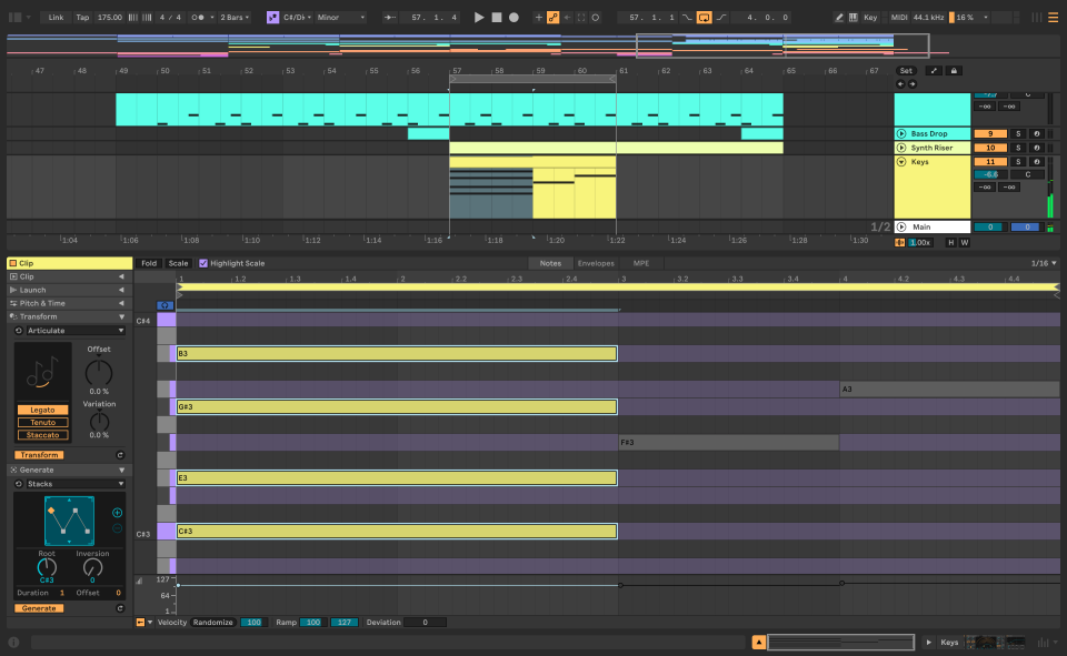 A screenshot showing Ableton Live 12's new generative MIDI tools.