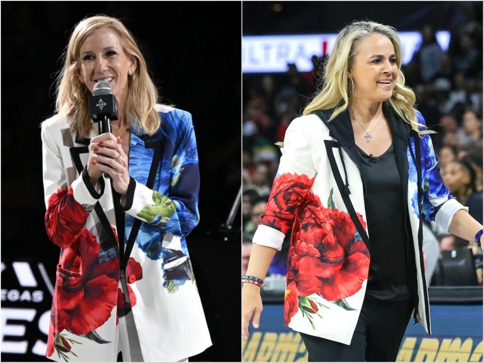 Cathy Engelbert, left, and Becky Hammon on May 14