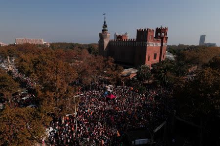People gather near the Catalan regional parliament in Barcelona, Spain, October 27, 2017. REUTERS/Juan Medina