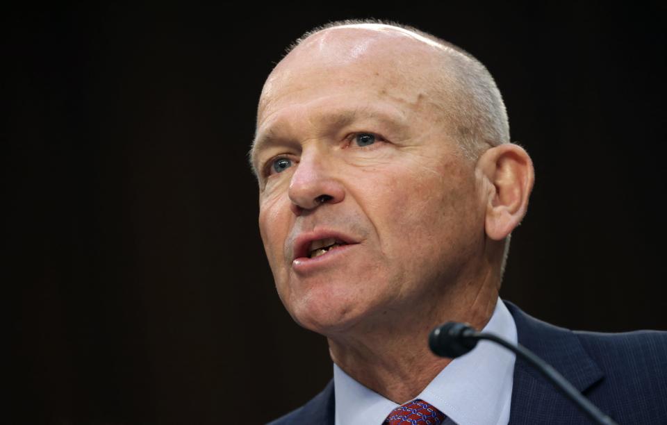 Boeing President and CEO Dave Calhoun testifies during a Senate Homeland Security and Governmental Affairs Committee Investigations Subcommittee hearing on Capitol Hill in Washington on Tuesday.