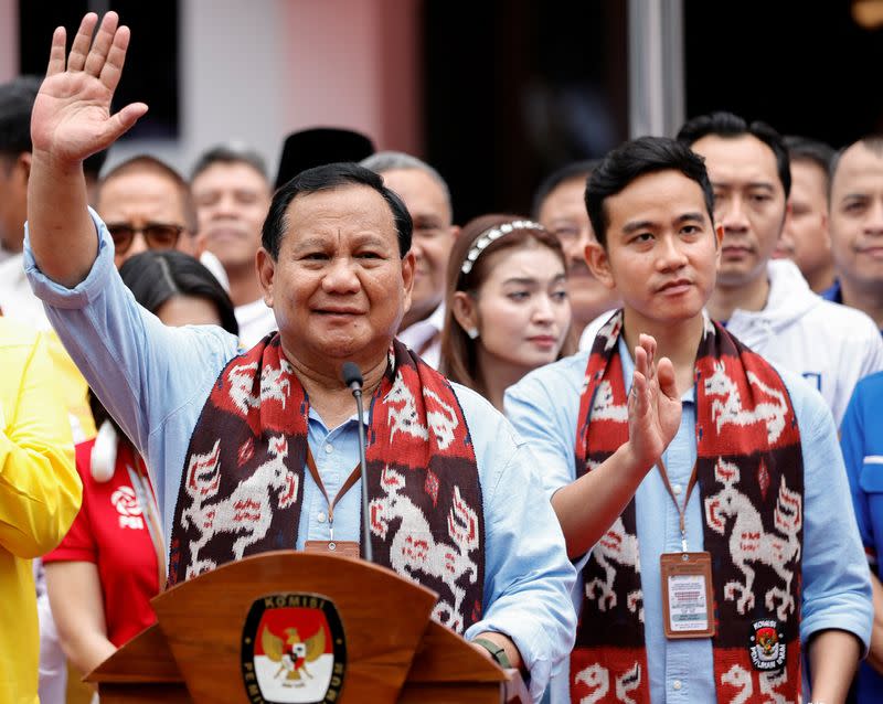 Indonesia's presidential candidate, Prabowo Subianto, and his running mate, Gibran Rakabuming Raka, register for the next year's election in Jakarta