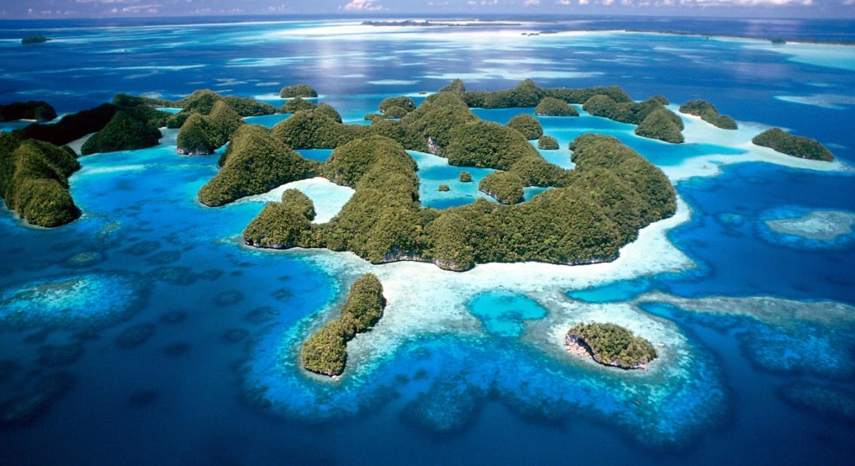 An aerial of Jellyfish Lake in Palau (Getty)