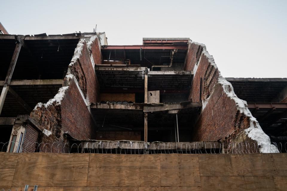 Buildings damaged during the 2020 Christmas bombing are seen on the 100 block of Second Avenue North in Nashville, Tenn., Friday, Jan. 27, 2023.