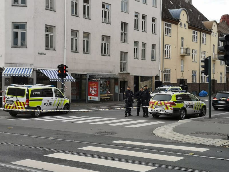 Police is seen at the scene where an armed man stole an ambulance in Oslo