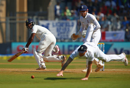 Cricket - India v England - Fourth Test cricket match - Wankhede Stadium, Mumbai, India - 11/12/16. India's Jayant Yadav looks on after playing his shot. REUTERS/Danish Siddiqui