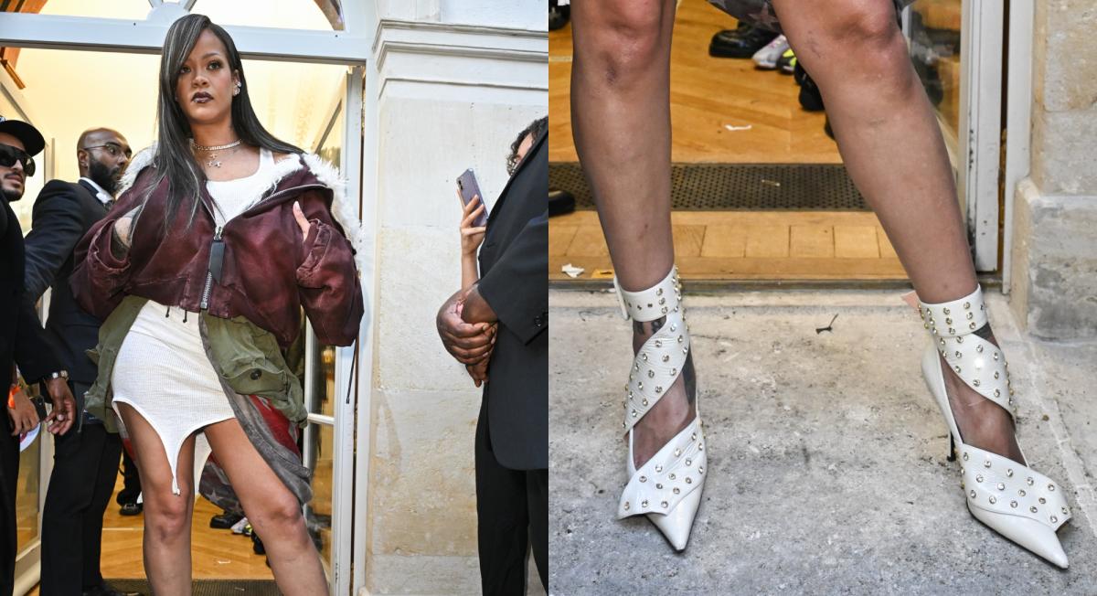 Rihanna Supports A$AP Rocky at Paris Fashion Week in Dramatic Rhinestone Heels