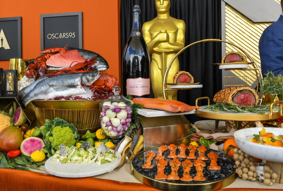 View of the food which will be served at the Governors Ball during the 95th Oscars at the preview of the 'Governors Ball', the celebration immediately following the Oscars at The Ray Dolby Ballroom in Hollywood, California, on March 7, 2023. - The 95th Academy Awards will be held at the Dolby Theater on March 12, 2023. (Valerie Macon / AFP via Getty Images)