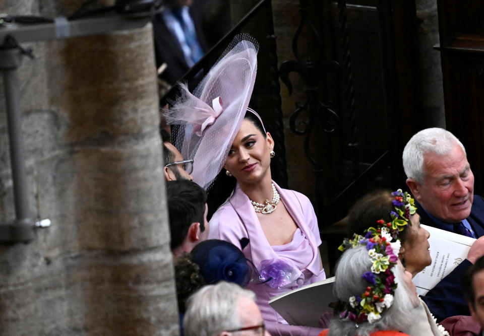 LONDON, ENGLAND - MAY 06: Katy Perry during the Coronation of King Charles III and Queen Camilla on May 06, 2023 in London, England. The Coronation of Charles III and his wife, Camilla, as King and Queen of the United Kingdom of Great Britain and Northern Ireland, and the other Commonwealth realms takes place at Westminster Abbey today. Charles acceded to the throne on 8 September 2022, upon the death of his mother, Elizabeth II.     Gareth Cattermole/Pool via REUTERS