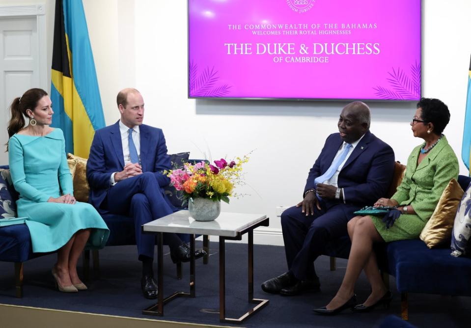 The Duke and Duchess of Cambridge with the Prime Minister of the Bahamas Philip Brave Davis and his wife Ann-Marie. (Chris Jackson/PA) (PA Wire)