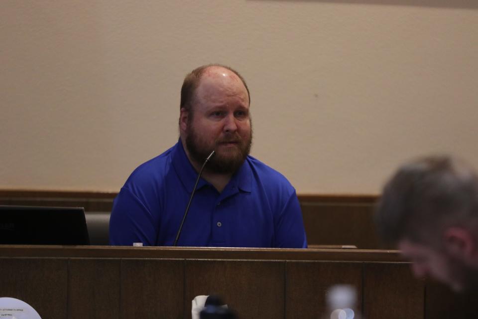 Brett Roark testifies at the murder trial of Manuel Sanchez, Oct. 18, 2023 in Eddy County District Court.