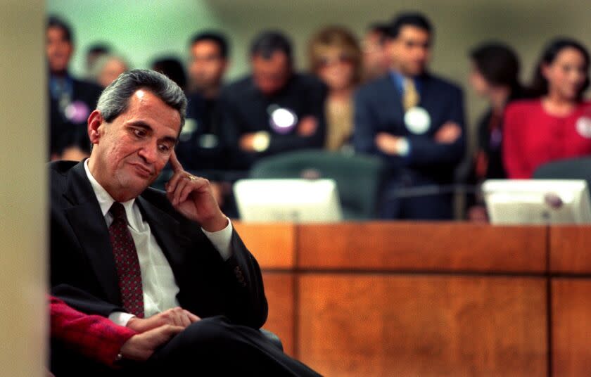 ME.Alatorre.4.0115.WS––Los Angeles City Councilman Richard Alatore reflects on his career during a press conference announcing his retirement at the City Council Chambers in Downtown Los Angeles.Photo/Art by:Wally Skalij