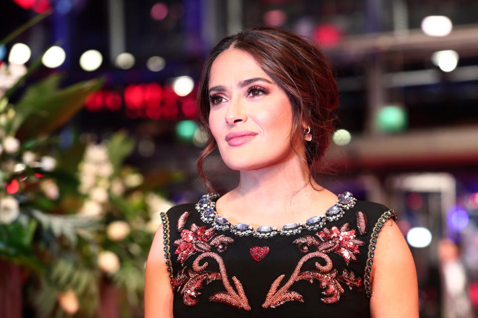 BERLIN, GERMANY - FEBRUARY 26: Salma Hayek poses at the "The Roads Not Taken" premiere during the 70th Berlinale International Film Festival Berlin at Berlinale Palace on February 26, 2020 in Berlin, Germany. (Photo by Gisela Schober/Getty Images)