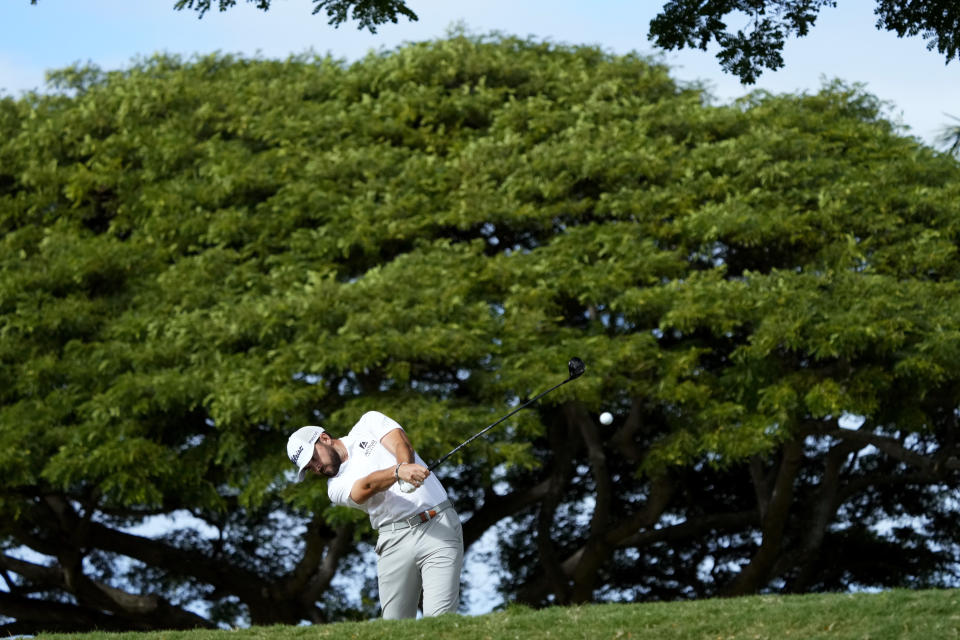 Hayden Buckley plays his shot from the second tee during the final round of the Sony Open golf tournament, Sunday, Jan. 15, 2023, at Waialae Country Club in Honolulu. (AP Photo/Matt York)