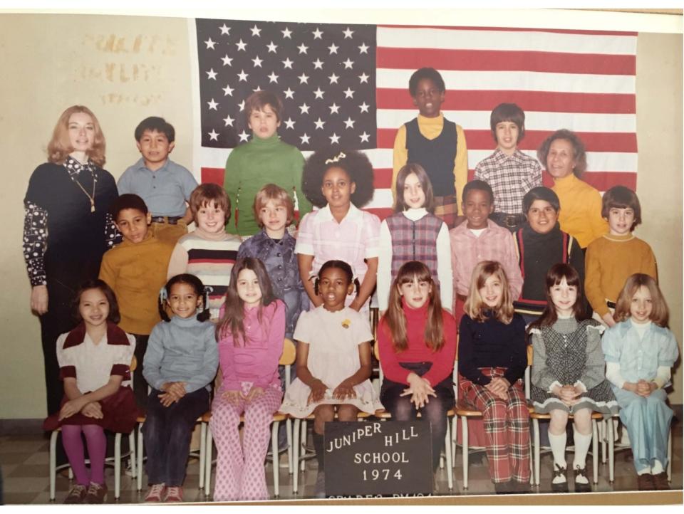 Carolyn’s third-grade class at Juniper Hill School in 1974. Carolyn is seated third from right.