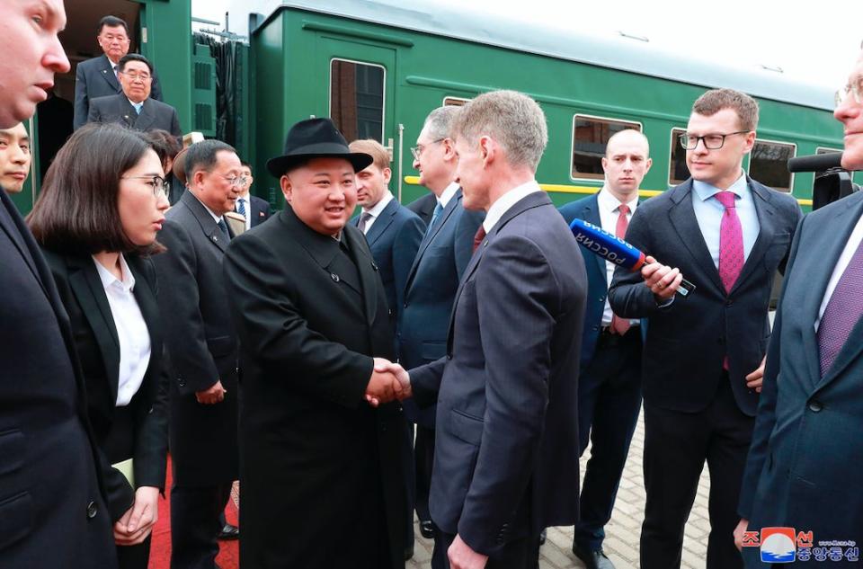 Kim met with officials after arriving in Russia by train (AP)