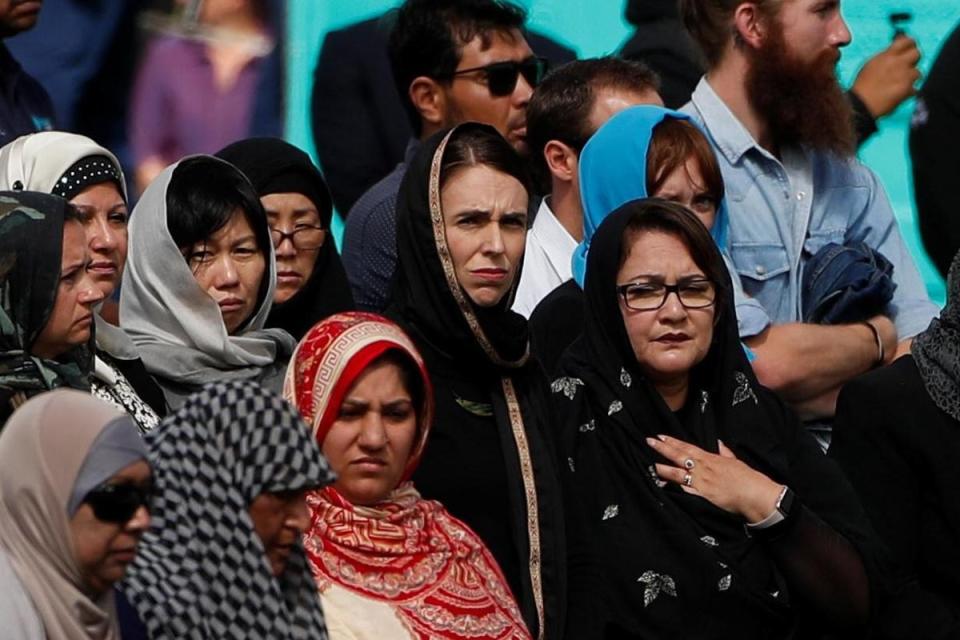 New Zealand's Prime Minister Jacinda Ardern attends the Friday prayers at Hagley Park outside Al-Noor mosque in Christchurch (REUTERS)