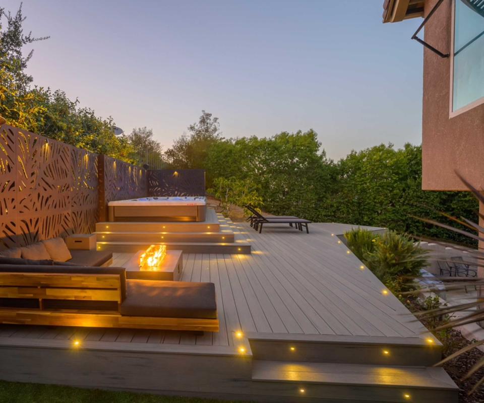 hot tub decking by TimberTech with lights