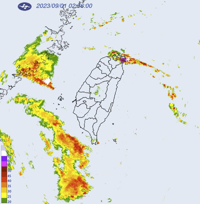 氣象局針對新北市、宜蘭縣發布大雷雨訊息，低窪地區有淹水可能。(圖／氣象局)