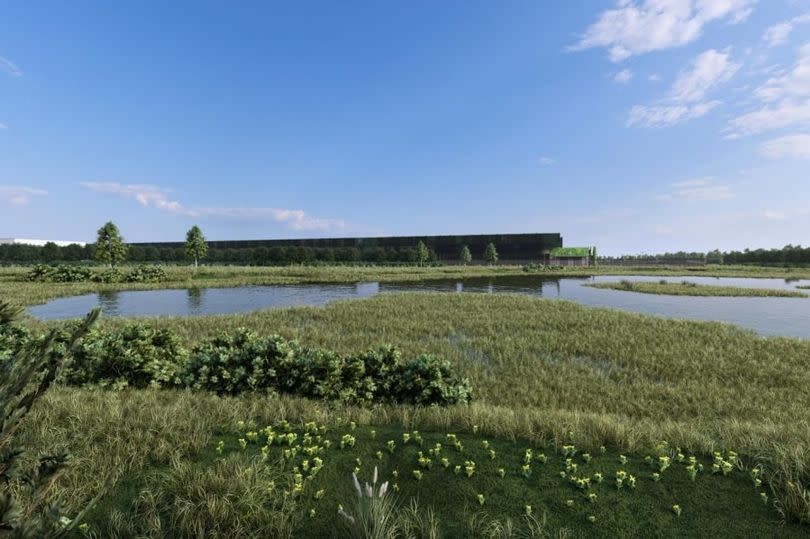 Visual of the proposed hyperscale £2.2bn+ data centre at South Killingholme and landscaping surrounding it