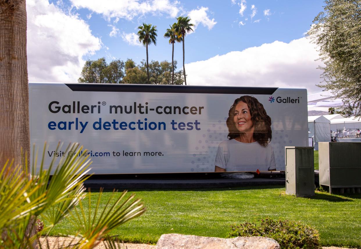 The Galleri multi-cancer testing area is seen during the first day of the Pro-Am at The Galleri Classic at Mission Hills Country Club in Rancho Mirage, Calif., Wednesday, March 22, 2023. 