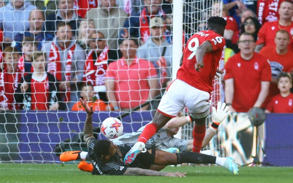 Taiwo Awoniyi scores the first goal of the game - Nottingham Forest vs Arsenal live: Score and updates from the Premier League - REUTERS/CARL RECINE