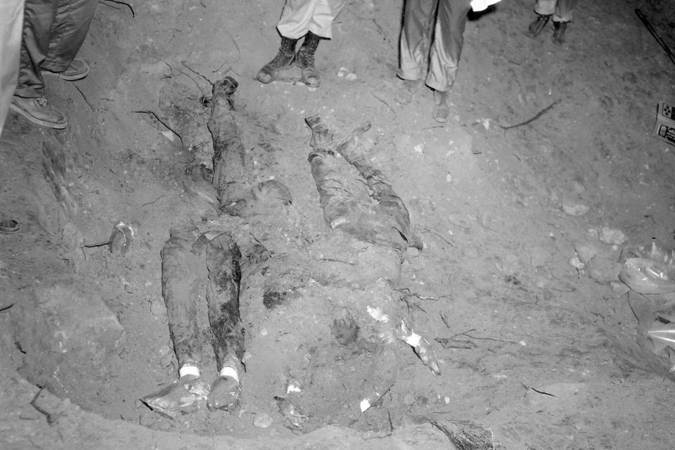 FILE-In this 1964 photo released by the FBI, the bodies of three civil rights workers are uncovered from an earthen dam southwest of Philadelphia, Miss. The photograph was entered as evidence by the prosecution in the trial of Edgar Ray Killen, who was convicted in 2005 for three counts of manslaughter in the deaths of James Chaney, Andrew Goodman and Michael Schwerner. Stephen Schwerner doesn't remember how he learned that his younger brother Michael, nicknamed Mickey, was missing in Mississippi along with colleagues Andrew Goodman and James Chaney. What he remembers is that as soon as the family heard the news, they were certain of their fate: "We were sure they were killed," he says. It was the summer of 1964, an era marked by murders, beatings, disappearances and church bombings amid the struggle for voting rights and the fight against segregation. (AP Photo/FBI, File)