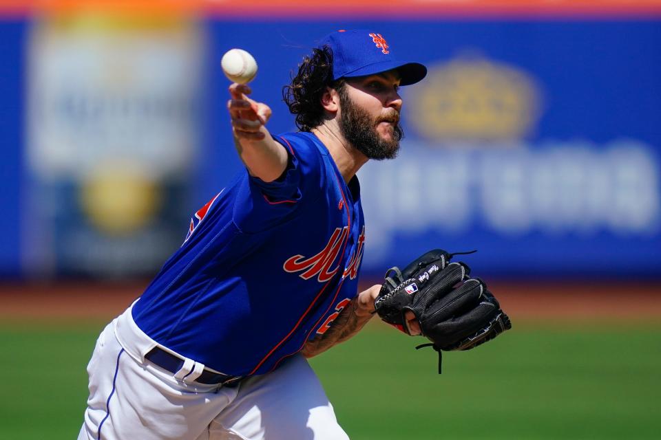 New York Mets' Trevor Williams pitches during the first inning in the first baseball game of a doubleheader against the St. Louis Cardinals, Tuesday, May 17, 2022, in New York.