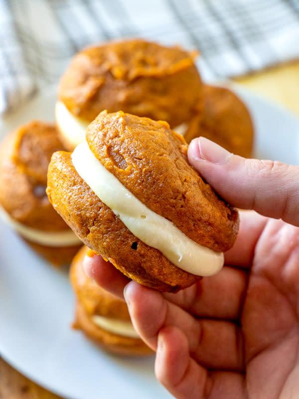 <p>Food Folks and Fun</p><p>The classic New England dessert gets an update with pumpkin, spices and maple! This pumpkin whoopie pie with maple cream cheese frosting recipe is the perfect fall dessert! </p><p><strong>Get the recipe: <em><a href="https://foodfolksandfun.net/pumpkin-whoopie-pies/" rel="nofollow noopener" target="_blank" data-ylk="slk:Pumpkin Whoopie Pies;elm:context_link;itc:0;sec:content-canvas" class="link rapid-noclick-resp">Pumpkin Whoopie Pies</a></em></strong></p><p><strong>Related: <a href="https://parade.com/1056242/marynliles/pumpkin-patch-near-me/" rel="nofollow noopener" target="_blank" data-ylk="slk:Best Pumpkin Patches Near You in Every State;elm:context_link;itc:0;sec:content-canvas" class="link rapid-noclick-resp">Best Pumpkin Patches Near You in Every State</a></strong></p>