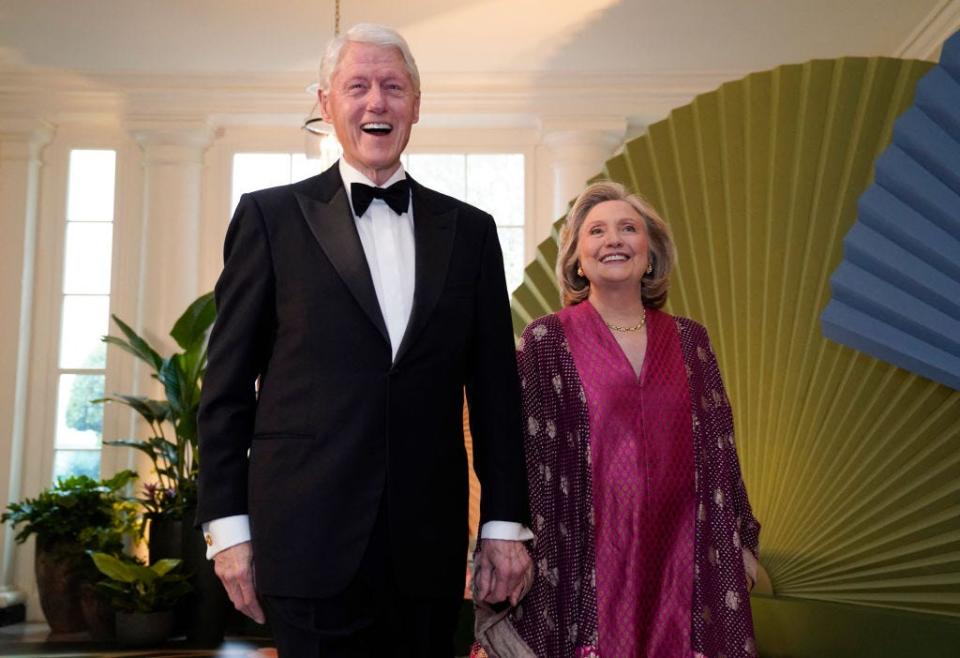 Bill and Hillary Clinton at a White House state dinner for Japan