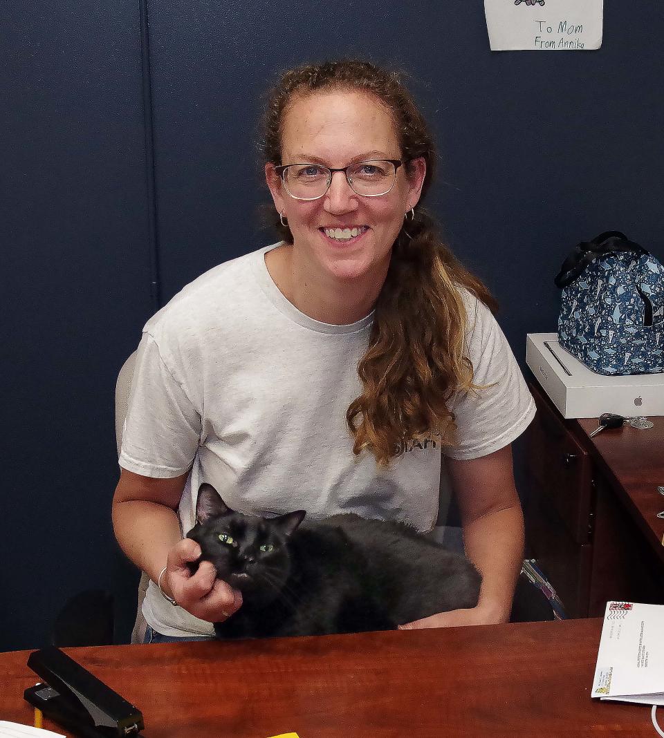Animal Protection Center of Southeastern Massachusetts in Brockton Director Kim Heise of Norton, who, in between working with the animals throughout the shelter, also takes care of her "office cat" Lucy, who as of Thursday, June 29, 2023, is also looking for a permanent home.