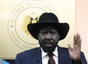 South Sudan's President Salva Kiir gestures during a news conference in Juba December 18, 2013. REUTERS/Goran Tomasevic