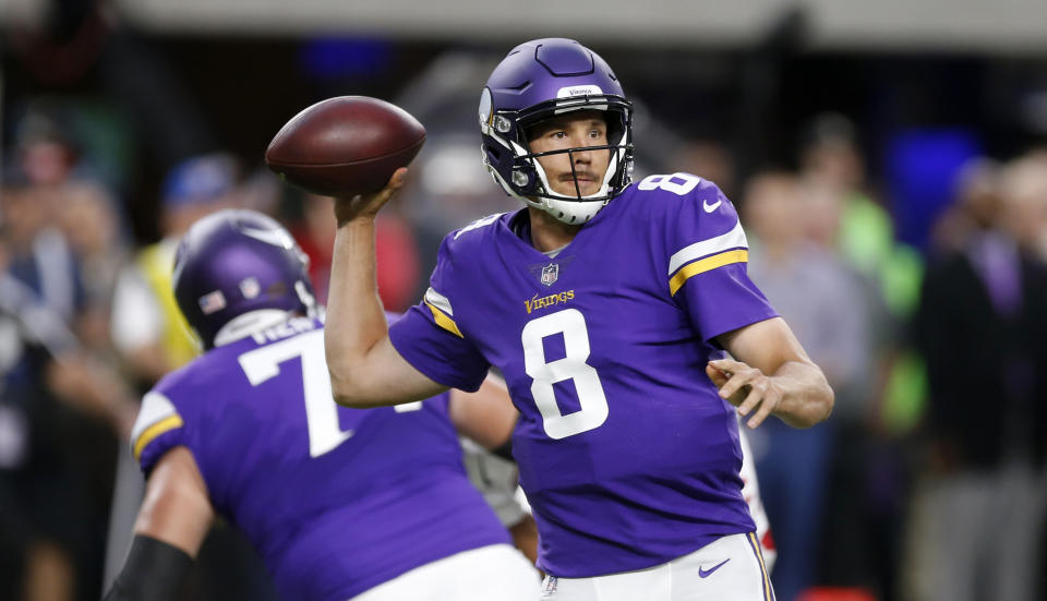 Sam Bradford has the friendliest possible matchup in the opener, as the Vikings host the Saints. He’s a gift for your league’s Andrew Luck owner. (AP Photo/Jim Mone)