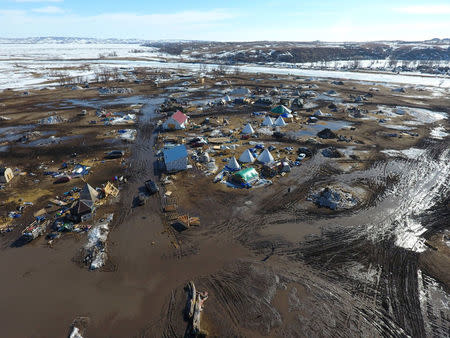 The Oceti Sakowin protest camp near the site of the Dakota Access pipeline in Cannon Ball, North Dakota. North Dakota Joint Information Center/Handout via REUTERS