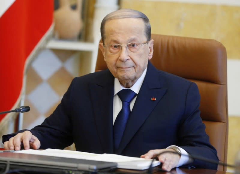 FILE PHOTO: Lebanon's President Michel Aoun attends the cabinet meeting at the presidential palace in Baabda