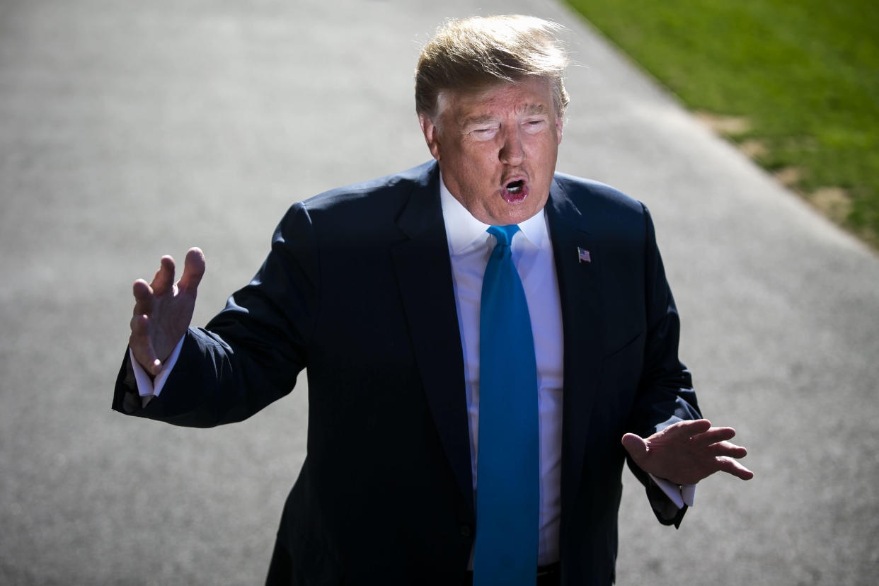 President Trump speaks to reporters on the South Lawn of the White House in Washington, D.C., earlier this month. (Al Drago/Bloomberg via Getty Images)