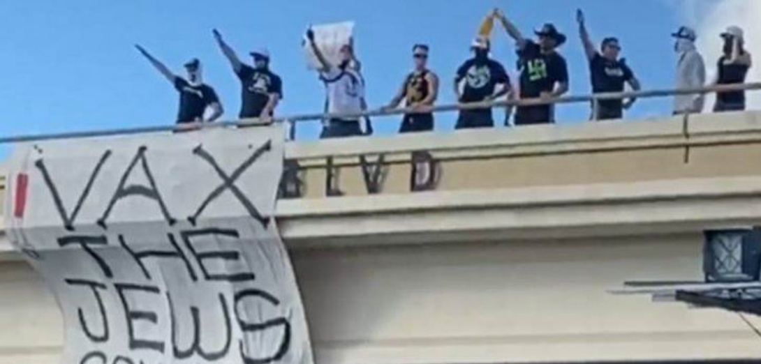 "Goyim Defense League" banner dropped from overpass in Austin, Texas, in October 2021.