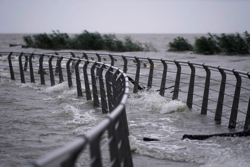 View of floodwaters overflown to the banks of Tai Lake following heavy rainfall in Huzhou