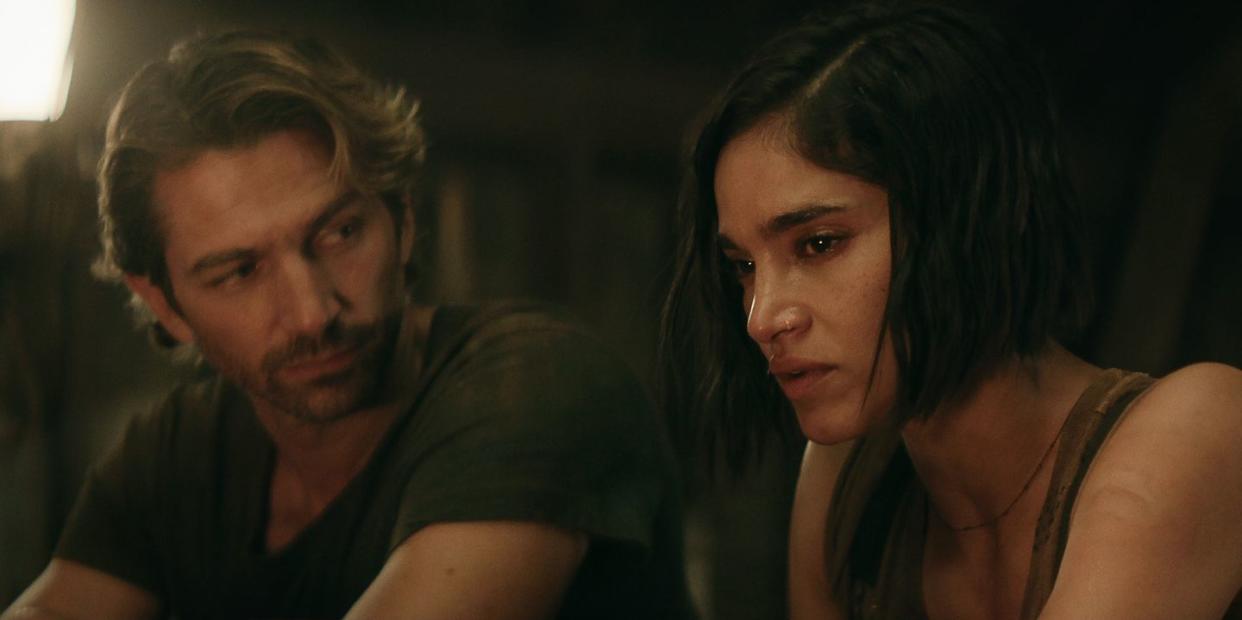 michiel huisman as gunnar and sofia boutella as kora, rebel moon part 2 the scargiver