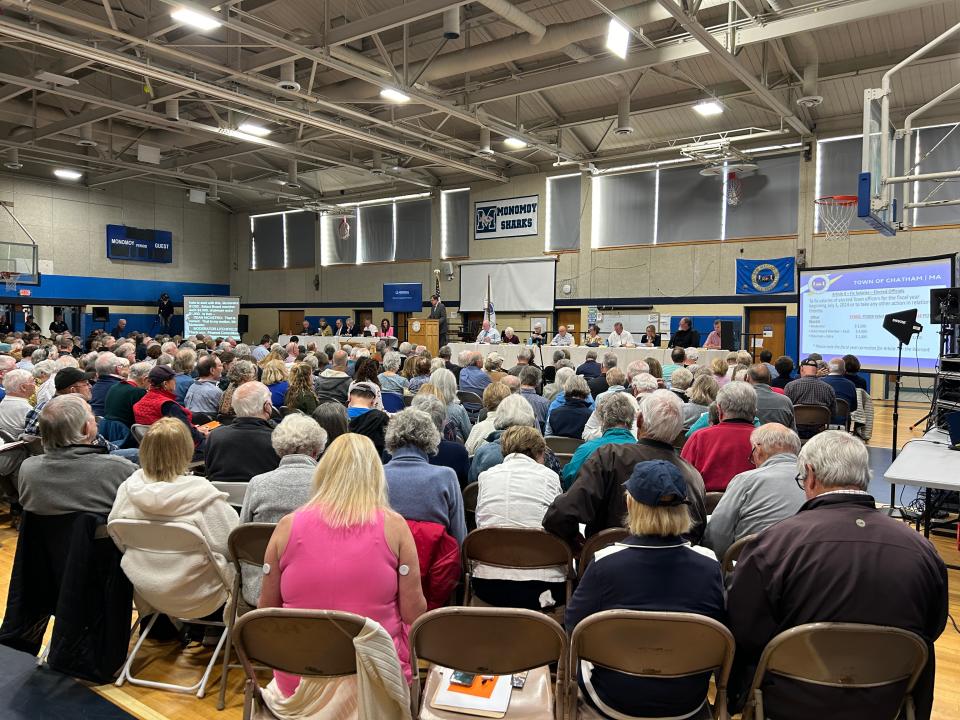 About 500 people participated in the annual town meeting in Chatham at Monomoy Regional Middle School on Monday, May 13, 2024.