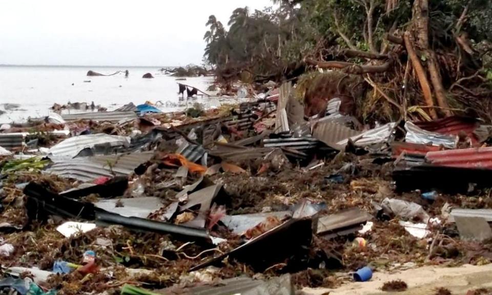 Destroyed buildings after the tsunami in Tonga.