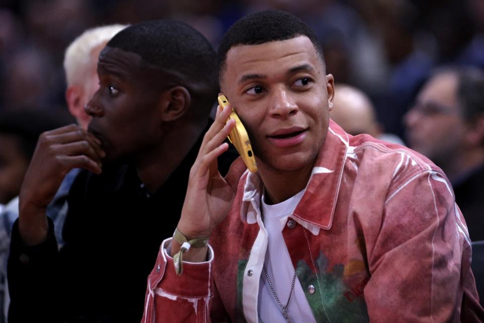 Kylian Mbappe attends an NBA match between the Brooklyn Nets and Cleveland Cavaliers in Paris (Getty Images)