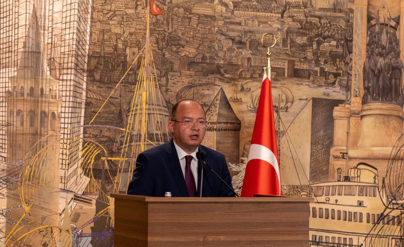 Turkish Foreign Minister Mevlut Cavusoglu meets with Polish Foreign Minister Zbigniew Rau and Romanian Foreign Minister Bogdan Aurescu in Istanbul