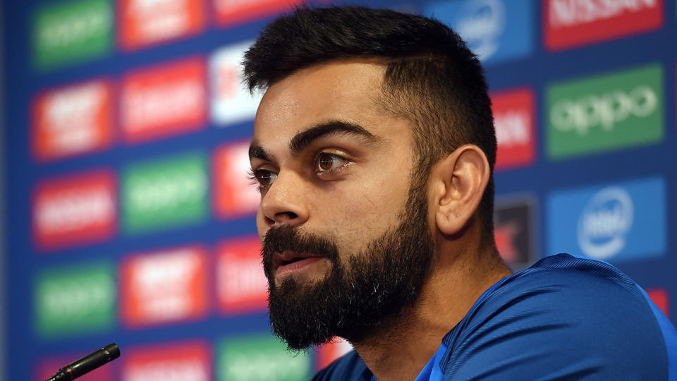 Virat Kohli is pictured during a press conference.